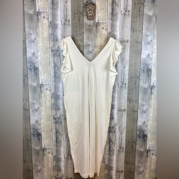 Free People Beach Ruffle Sleeve Oversized Maxi Dress in Cream Size Large. - Picture 2 of 11